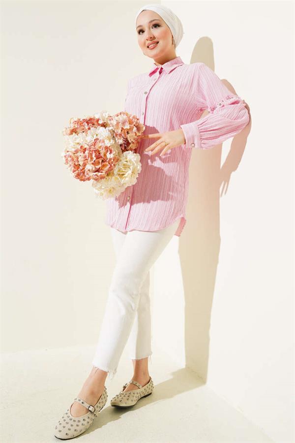 Sleeve Stone Tree Bark Shirt Pink