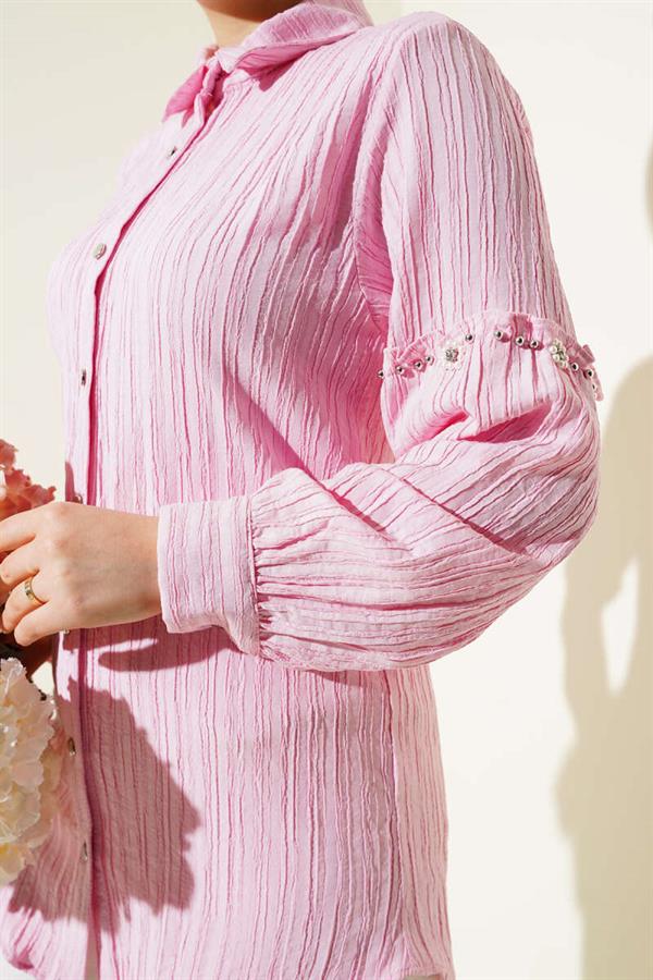 Sleeve Stone Tree Bark Shirt Pink