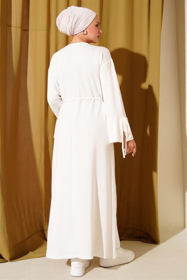 Ecru Dress with Lace Detail at the Sleeve Ends