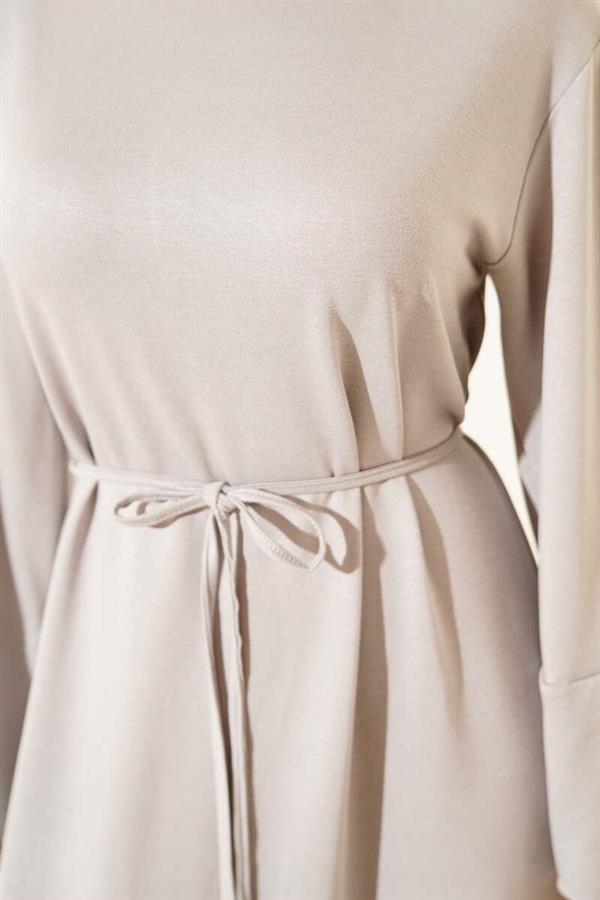 Gray Dress with Lace Detail on the Sleeves