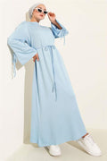 Blue Dress with Lace Detail on the Sleeves