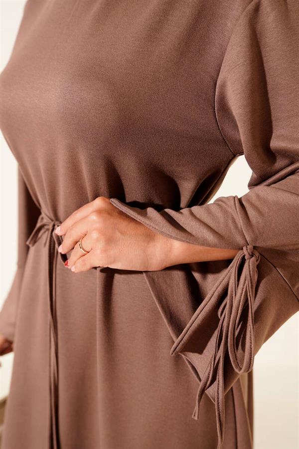 Mink Dress with Lace Detail at the Sleeve Ends