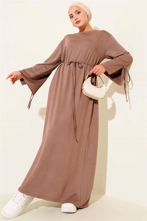 Mink Dress with Lace Detail at the Sleeve Ends