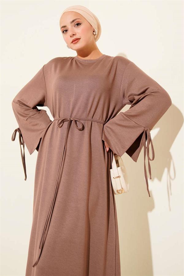 Mink Dress with Lace Detail at the Sleeve Ends