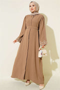 Abaya Latte with Embroidered Cuff Belt