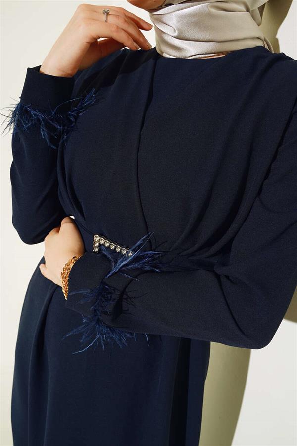 Belted Dress with Feathered Sleeves Parliament