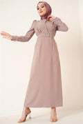 Mink Dress with Feathered Sleeves and Belt