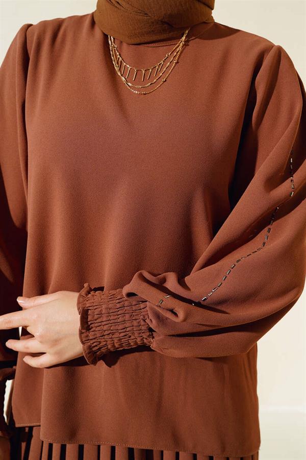  Arm Side Stone Crepe Set Tan
