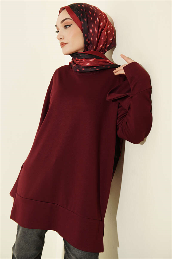 Loisha Tunic with Sleeve Slit, Burgundy
