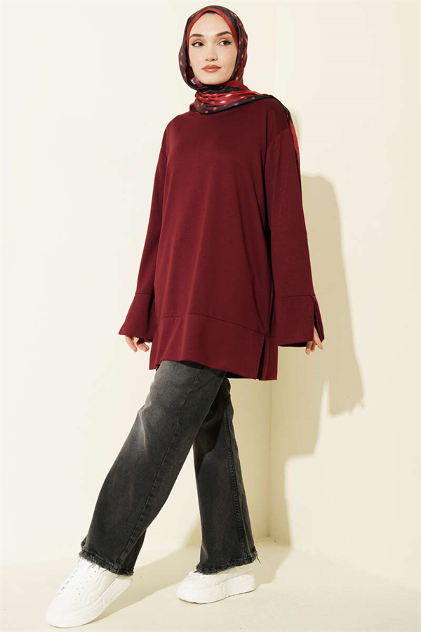 Loisha Tunic with Sleeve Slit, Burgundy
