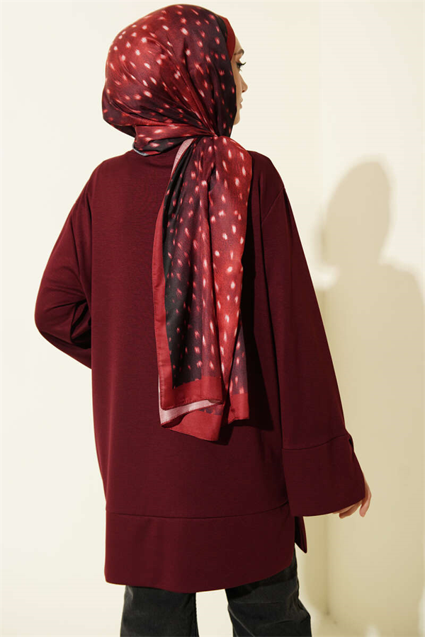 Loisha Tunic with Sleeve Slit, Burgundy