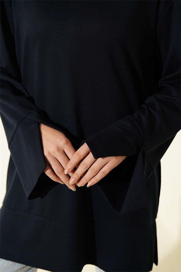 Navy Blue Loisha Tunic with Sleeve Slit