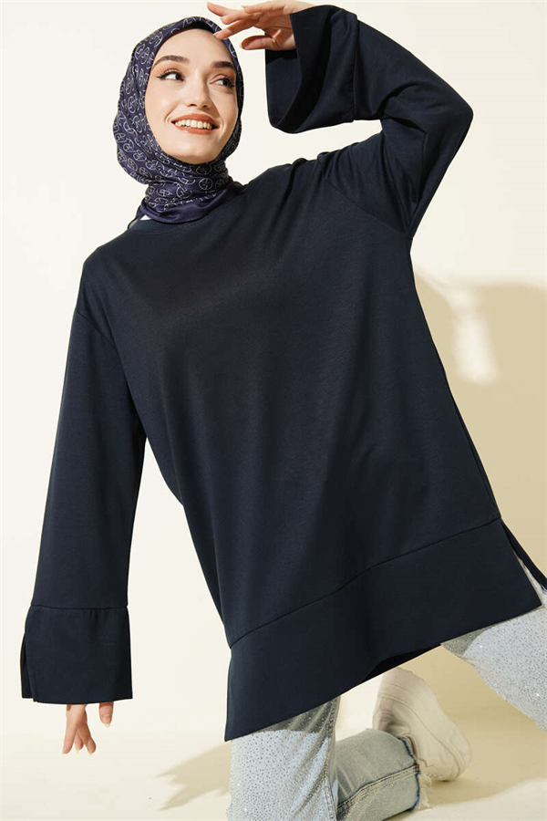 Navy Blue Loisha Tunic with Sleeve Slit