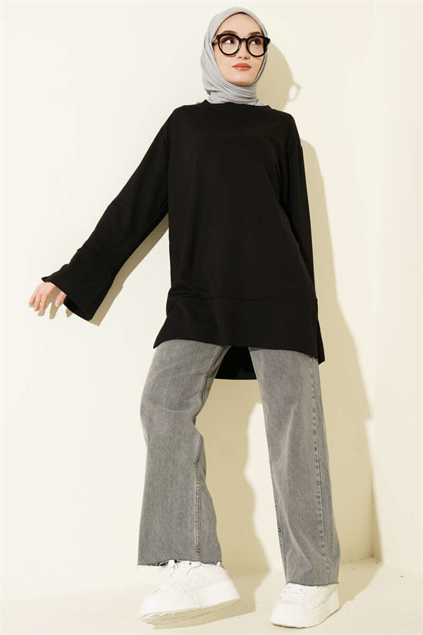 Loisha Tunic with Sleeve Slit, Black
