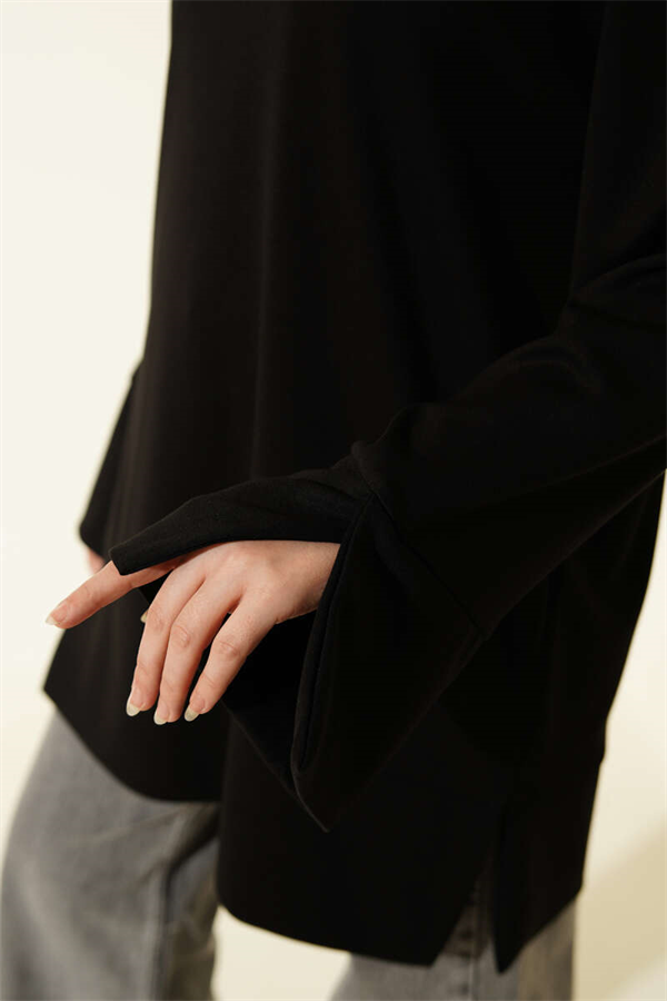 Loisha Tunic with Sleeve Slit, Black