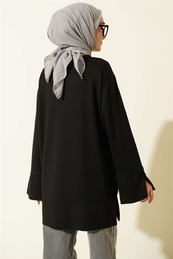 Loisha Tunic with Sleeve Slit, Black