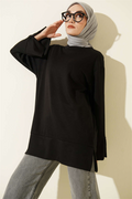 Loisha Tunic with Sleeve Slit, Black
