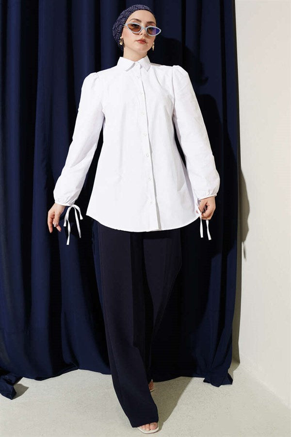 White Shirt with Lace Detail on Sleeves