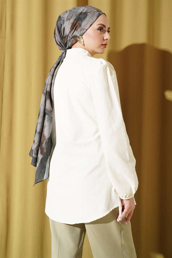 Shirt with Lace Detail on Sleeves, Ecru