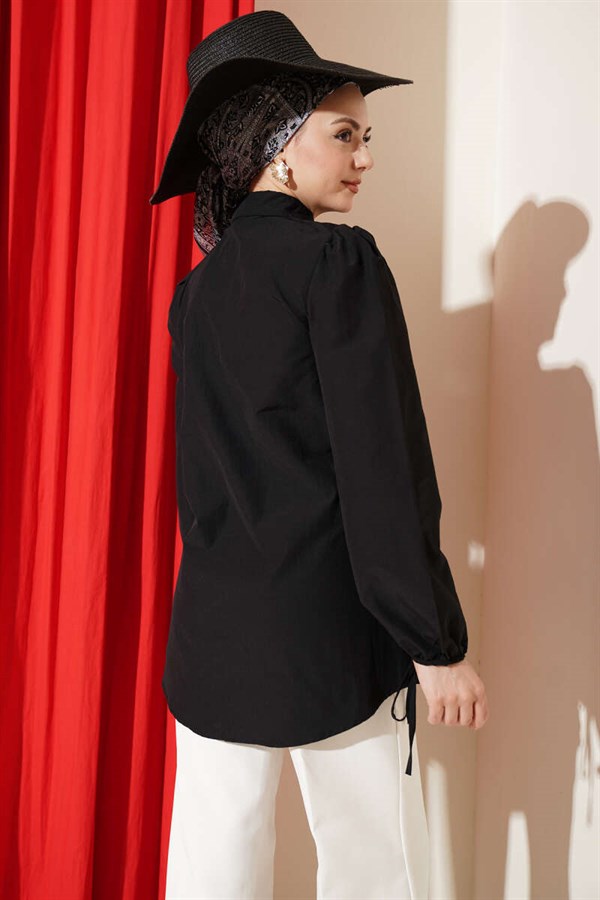 Shirt with Lace Detail on Sleeves, Black