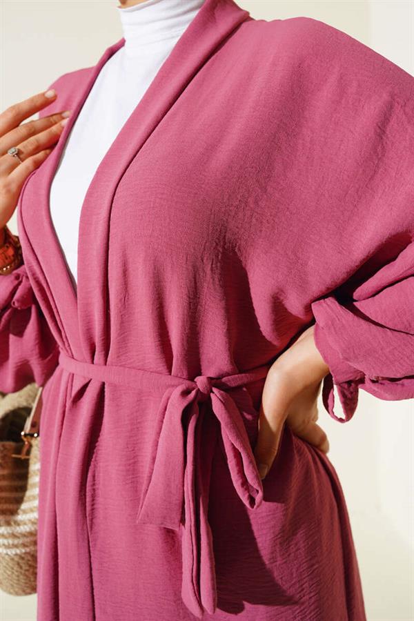 Aerobin Cardigan with Laced Sleeves Magenta