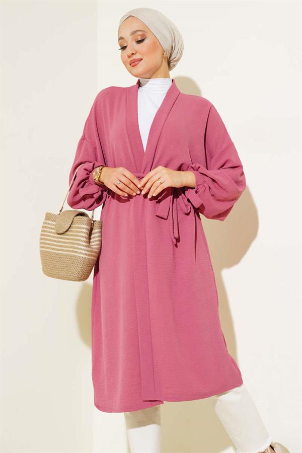 Aerobin Cardigan with Laced Sleeves Magenta