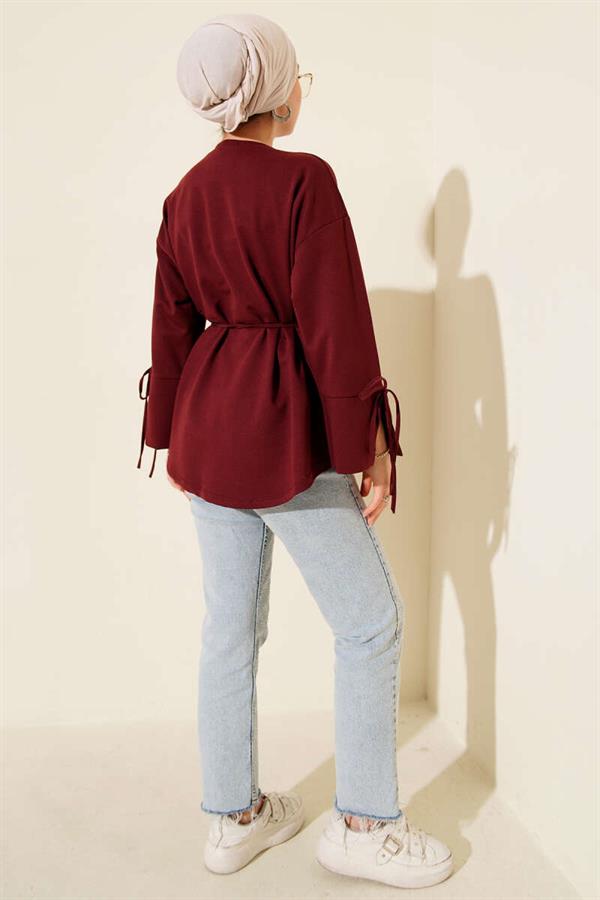 Double-Stringed Tunic with Laced Sleeves, Burgundy