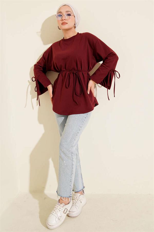 Double-Stringed Tunic with Laced Sleeves, Burgundy