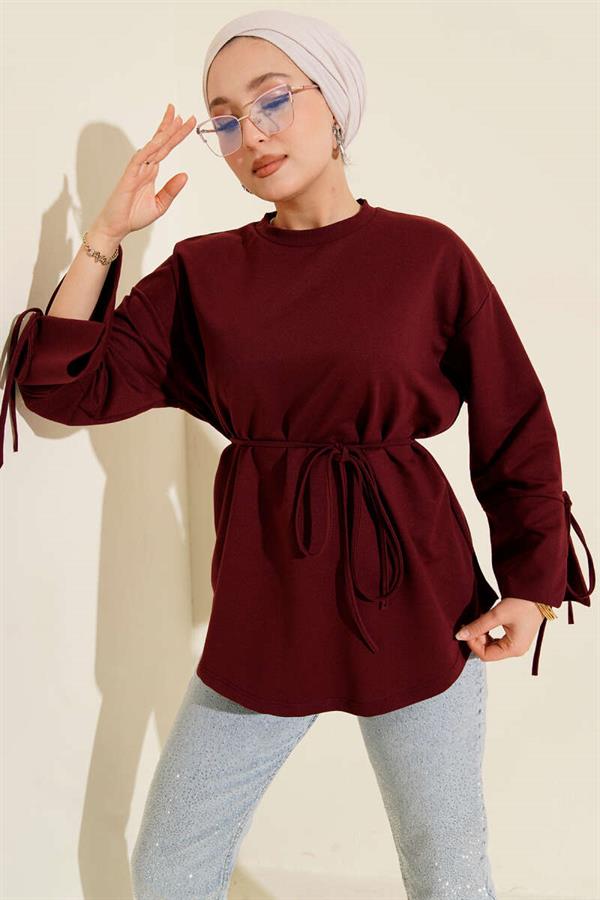 Double-Stringed Tunic with Laced Sleeves, Burgundy
