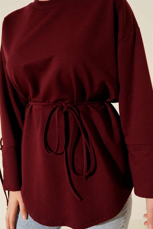 Double-Stringed Tunic with Laced Sleeves, Burgundy
