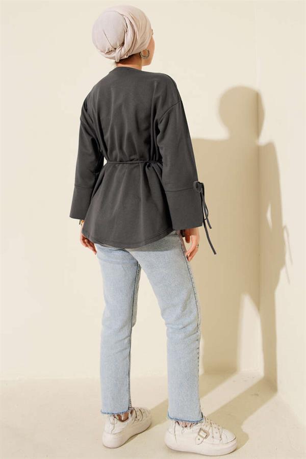 Two-String Tunic with Laced Sleeves, Smoke