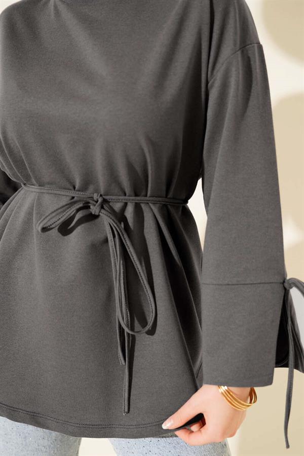 Two-String Tunic with Laced Sleeves, Smoke