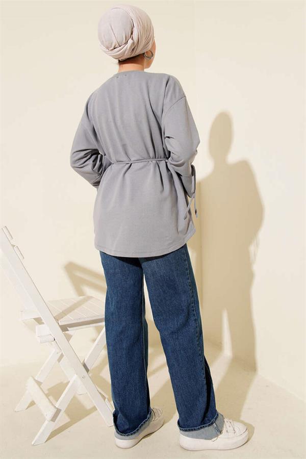 Two-String Tunic with Laced Sleeves, Slate Gray