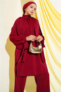 2 Piece Set with Tied Sleeves, Claret Red