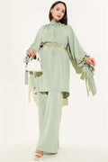 Tied Sleeve 2 Piece Set, Almond Green