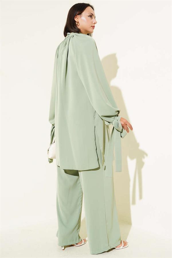 Tied Sleeve 2 Piece Set, Almond Green