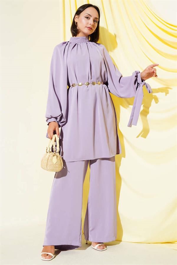 2 Piece Set with Tied Sleeves, Lilac