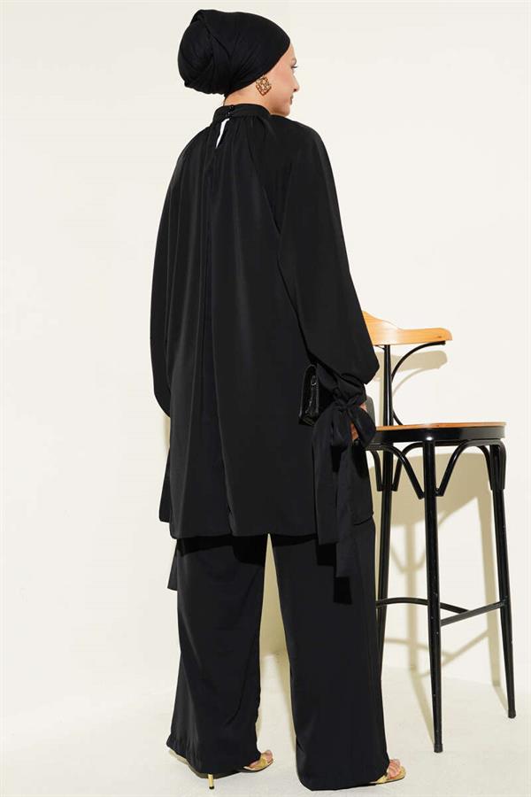 2 Piece Set with Tied Sleeves, Black