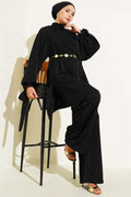 2 Piece Set with Tied Sleeves, Black