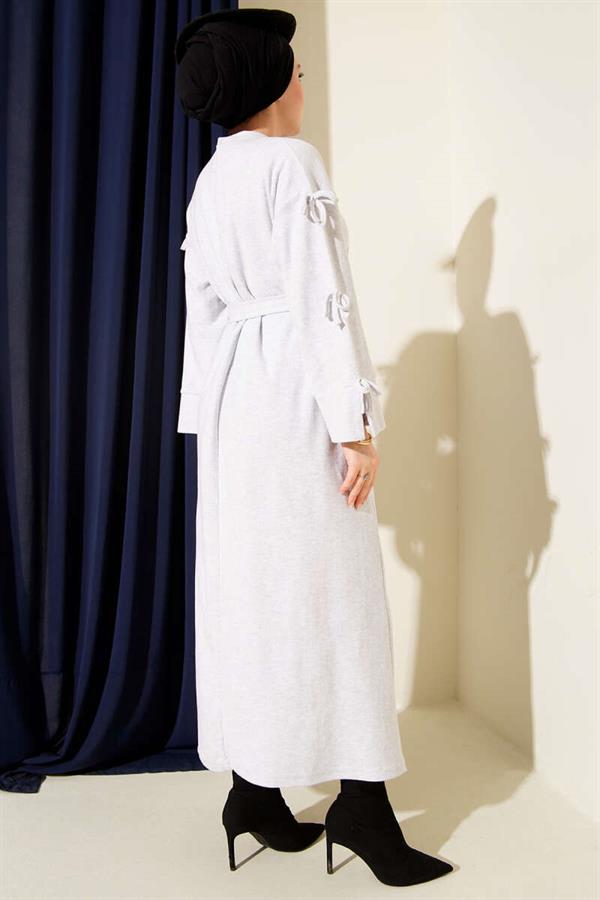 Grey Thessaloniki Dress with Bow Detail on Sleeves