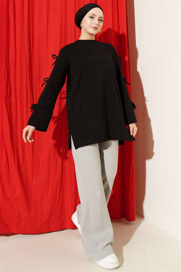 Black Tunic with Bow Detail on Sleeves