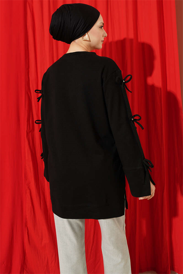 Black Tunic with Bow Detail on Sleeves