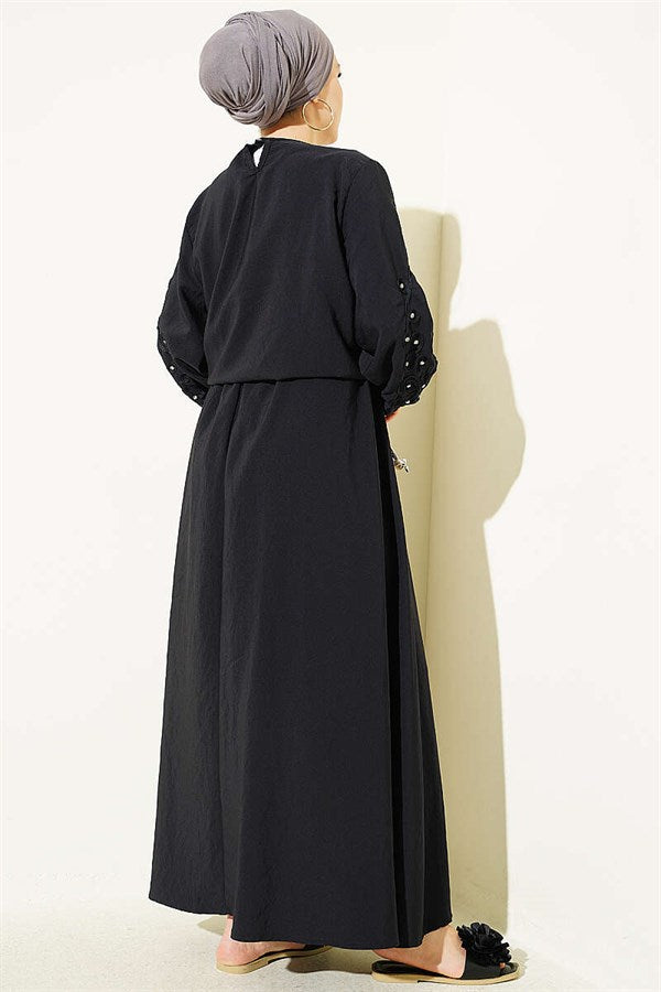 Dark Navy 2 Piece Set with Embellished Sleeves and Skirt