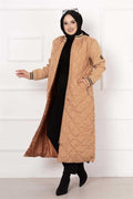 Quilted Coat with Cashmere Lined Sleeves, Tan