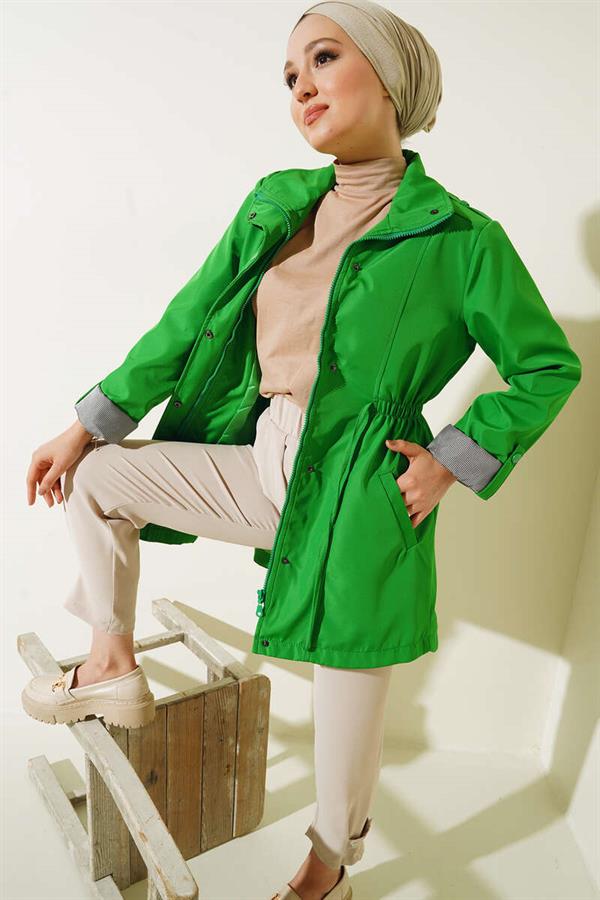Trench Coat with Folded Sleeves Pistachio Green
