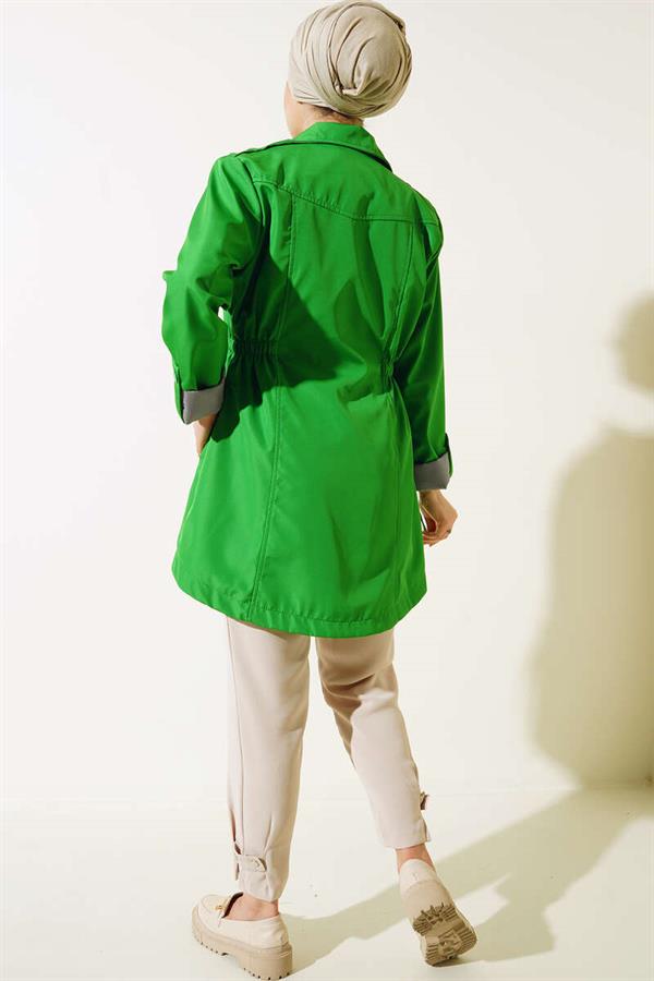 Trench Coat with Folded Sleeves Pistachio Green