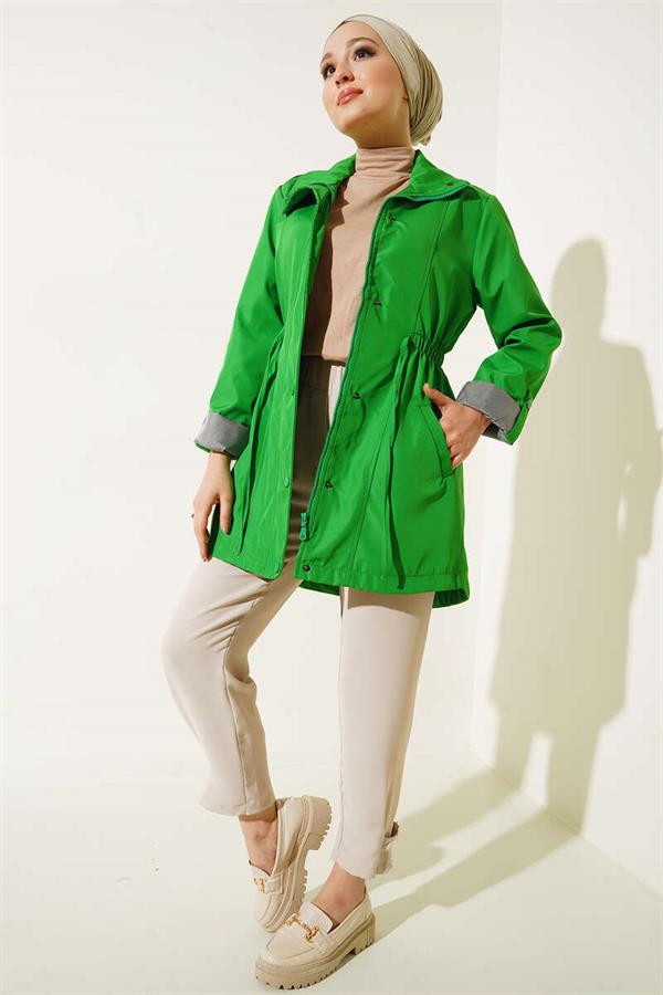 Trench Coat with Folded Sleeves Pistachio Green