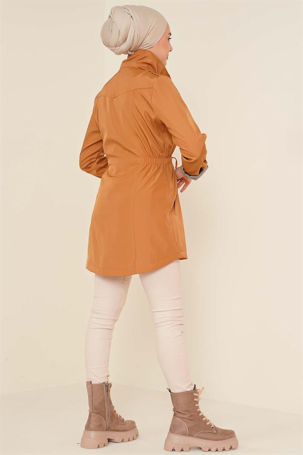  Trench Coat with Folded Sleeves Tan