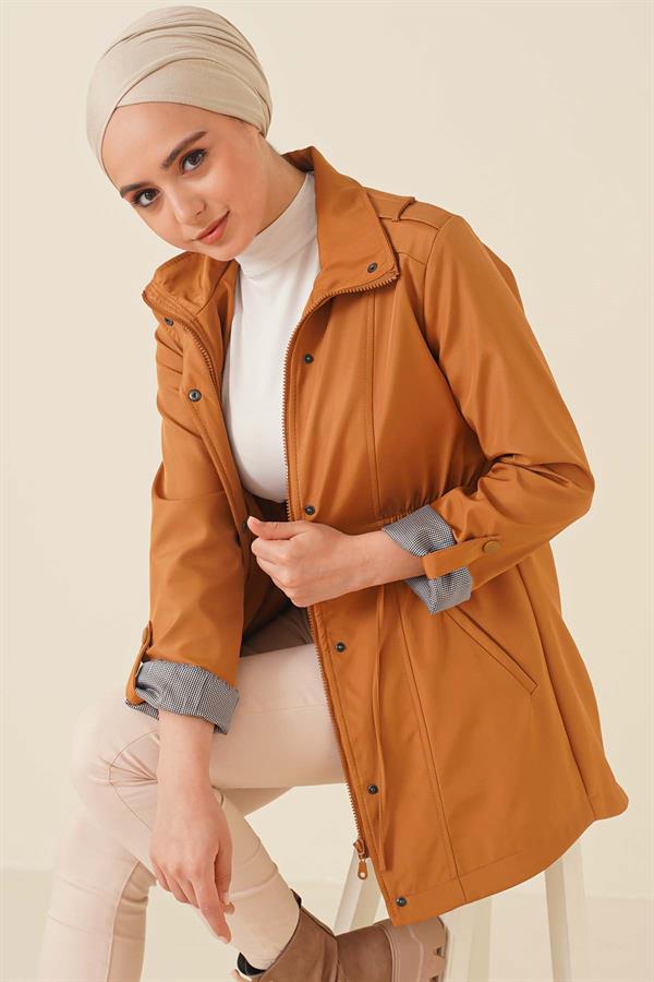  Trench Coat with Folded Sleeves Tan