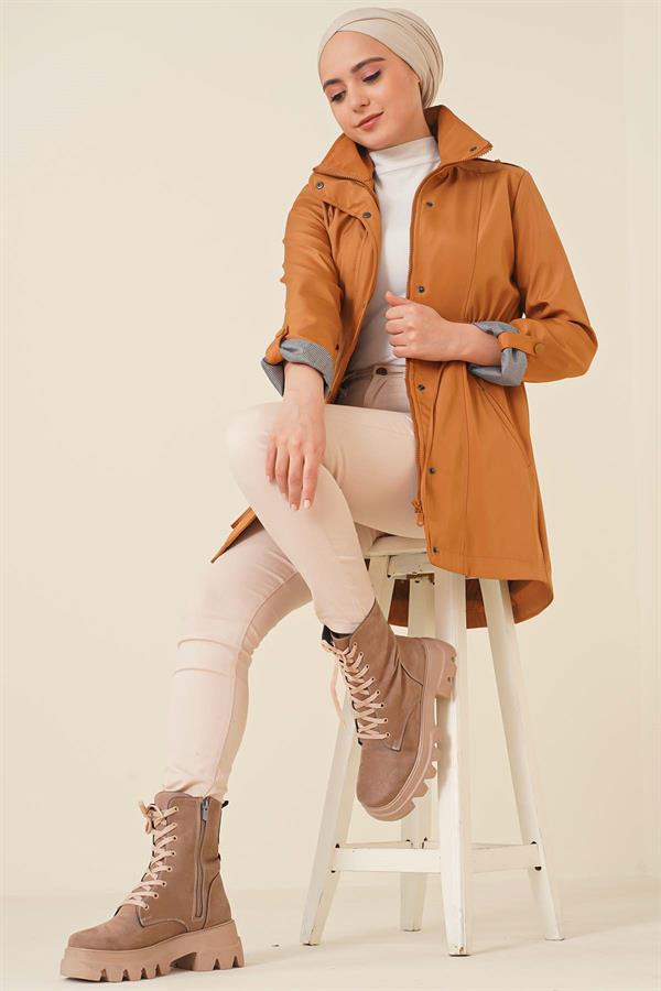  Trench Coat with Folded Sleeves Tan